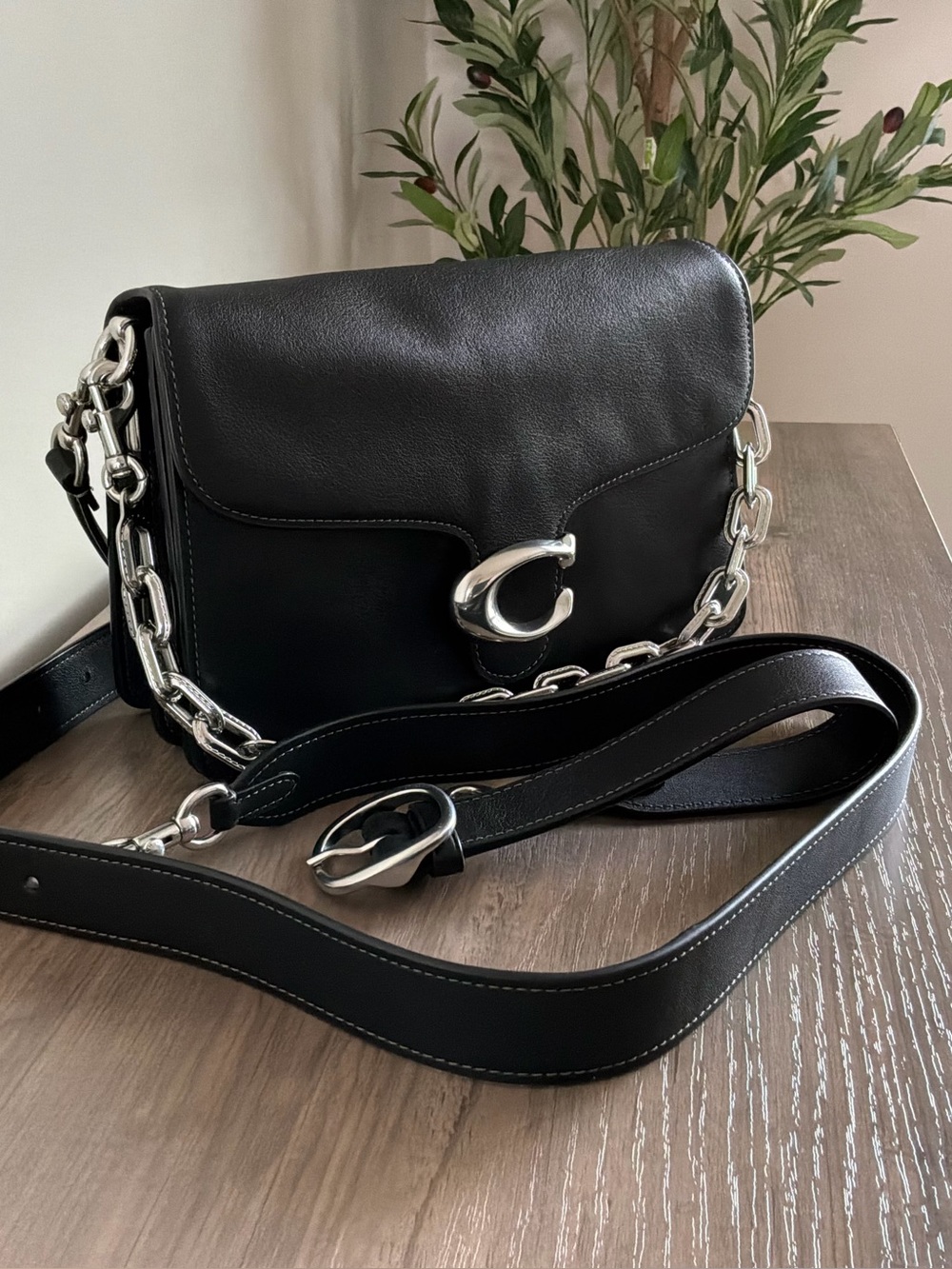 Coach Chain Tabby Shoulder Bag- Black with Silver Hardware